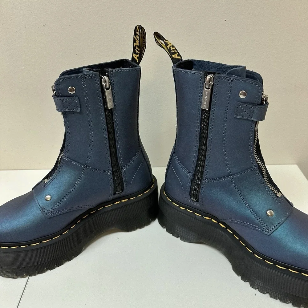 Dr Martens Jetta Hi Max Metallic Platform Boots Deep Blue Women Size 5 NEW